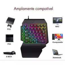 Teclado Gamer de Uma Mão Ergonômico com Iluminação LED RGB