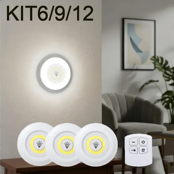 6/9/12  Pcs Lâmpada Luz Noturna Com Sensor LED COB Carregamento Bateria Com Controle Remoto