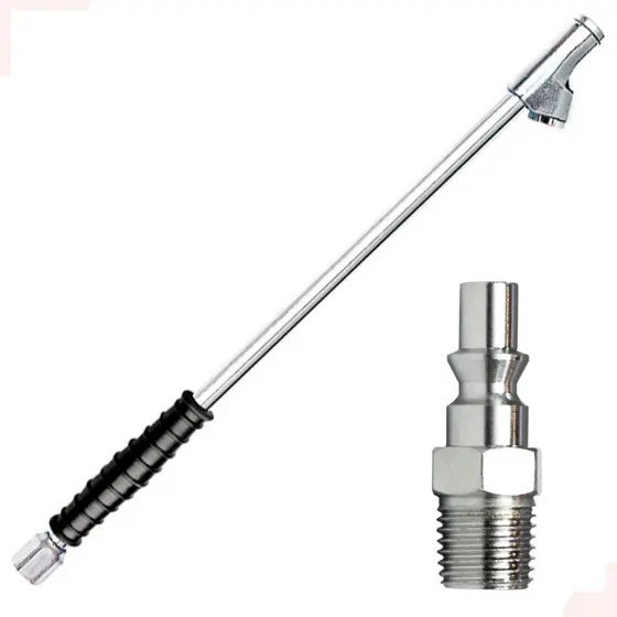 Kit Inflador Duplo Bico Reto Cabo De Borracha 1/4" + Engate Rápido 1/4" - Rotta