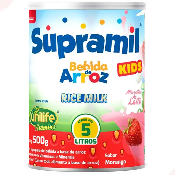 Supramil Bebida De Arroz Sem Lactose Kids 500g Sabor Morango - Unilife