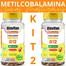2 Vitamina B12 Methyl 30 Gomas Mastigáveis Metilcobalamina Gummy Sabor Morango Zero Açúcar Unilife