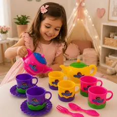 Kit Hora Do Café E Chá Divertido + Bule Brinquedo Faz De Conta Cores Alegres Sortido