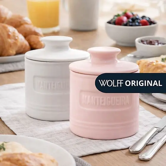 Manteigueira Francesa Matte Rosa Branca em Cerâmica - Wolff