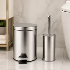 Kit Lixeira 8L + Escova Sanitária P/ Banheiro Luxo Chique Premium Inox Durável - Vencedor