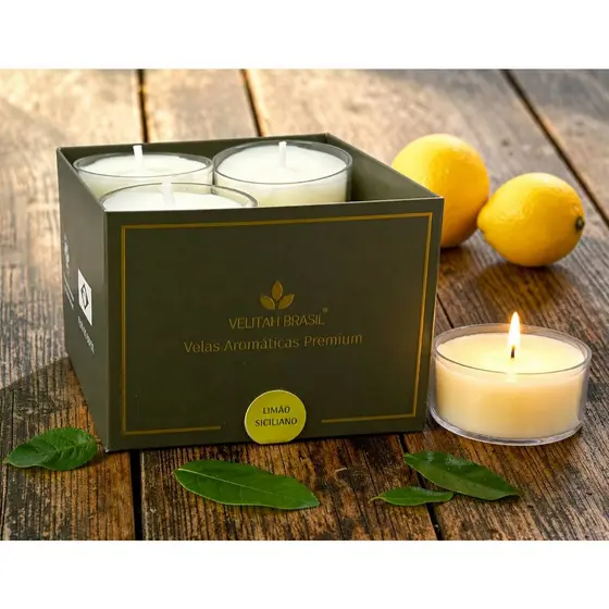 Vela Aromática Premium Limão Siciliano C/12 Mini Velas Velitah Brasil