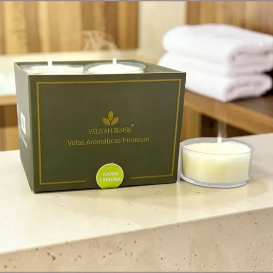 Vela Aromática Premium Capim limão cidreira C/12 Mini Velas Velitah Brasil