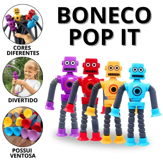 Robô De Brinquedo Robozinho De Luz Pop It Led Estica Com Ventosa Infantil Brinquedos Infantis