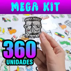 Kit Super Cartela 360 Unidades Stickers Adesivo Capacete Moto Bike Carro Computador Celular IMP