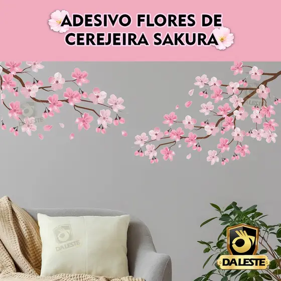 Adesivo Cartela Decorativo de Parede Flor de Cerejeira Sakura Decoração Sala Quarto IMP