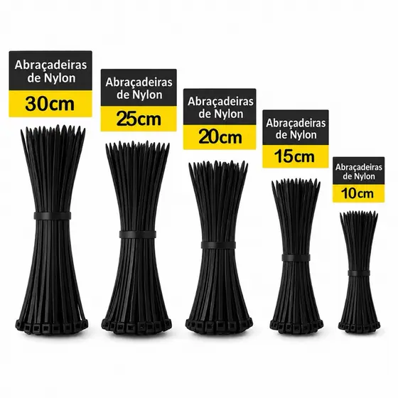 500 Pcs Cinta Plástica Fita Abraçadeira Nylon Enforca Gato 30, 25, 20, 15, 10cm