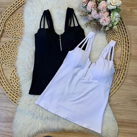 Blusa feminina plus GG 44 a 46 suplex zíper frontal