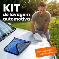 Kit Lavagem Automotiva - Pano de Microfibra de Alta Absorção (30x40cm) + Luva de Pelúcia Anatômica