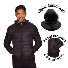 Jaqueta Puffer Com Capuz Removivel Bobojaco Inverno Preta