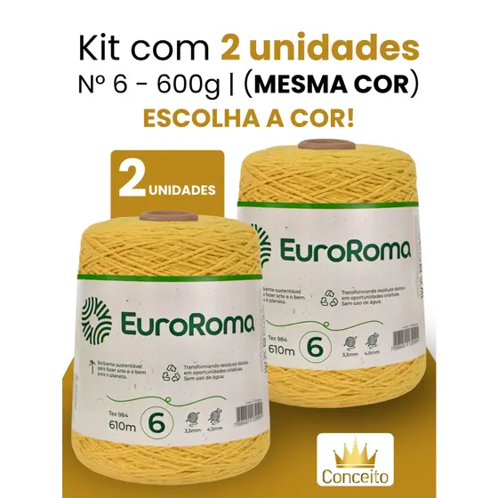 KIT 2 unidades Barbante Euroroma Fio 6  600 gramas MESMA COR