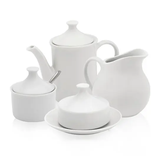 Conjunto Bule + Açucareiro + Leiteira + Manteigueira 4 PEÇAS Porcelana Cafe Chá Jarra Cerâmica