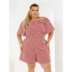 Macaquinho Feminino Plus Size Ciganinha Mangas Fluidas Elástico na Cintura Bolso Lateral Soltinho