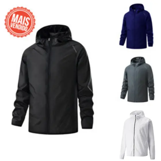 Jaqueta Corta Vento Lisa Treino Impermeável Masculino Com Capuz Esportes Casual Agasalho