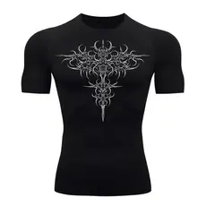 Camiseta Compressão Uv 50+ Manga Curta Cyber Tribal Savage Emblem Rash Guard