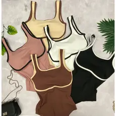 Body Feminino Canelado Bicolor Faixa Moda Verão Andreia