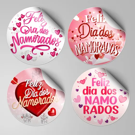 Kit 120 Etiquetas Adesivas Dia dos Namorados 4x4cm Selos Para Presentes Lembrancinhas Cestas Embalagens Vinil Amor Casal