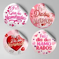 Kit 120 Etiquetas Adesivas Dia dos Namorados 4x4cm Selos Para Presentes Lembrancinhas Cestas Embalagens Vinil Amor Casal
