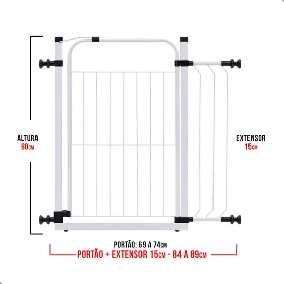 Portão Grade Proteção Kids e Pet (84cm à 89cm - NÃO PRECISA FURAR PAREDE)