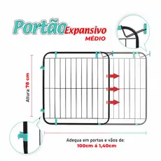 Portão Expansivo Médio 100cm a 140cm PetÚtil Proteção Pet Cachorro ou Criança Kids