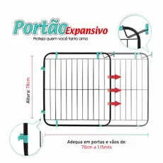 Portão Pet Útil Expansivo Grade Proteção Criança Cão Pet (70Cm a 115Cm)