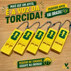 Chaveiro Apito Copa Brasil Torcida Festa Futebol Brasil Hexa kit apito verde e amarelo
