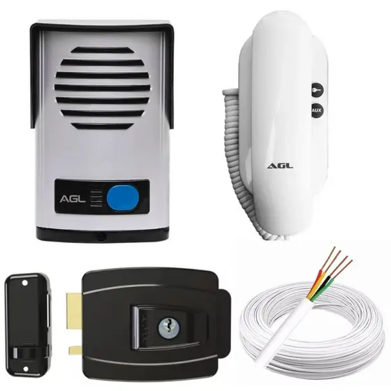 Kit Interfone Porteiro Completo Com Fechadura + 10 Metros de Cabo