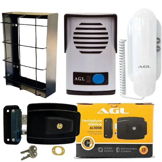 Kit Interfone Porteiro Eletrônico Com Proteção + Fechadura Abre Fora e Dentro