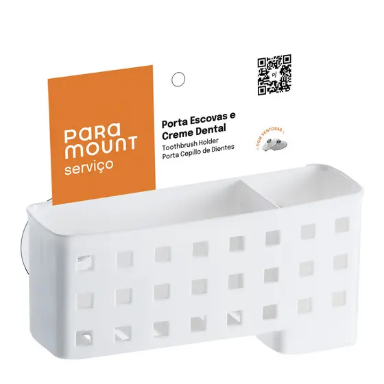 Porta Escova e Creme Dental com Ventosas - Branco ou Preto