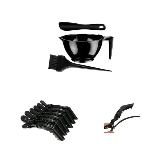 Kit Tintura e Química Capilar – Cumbuca, Espátula, Pincel e 6 Prendedores Crocodilo Profissional