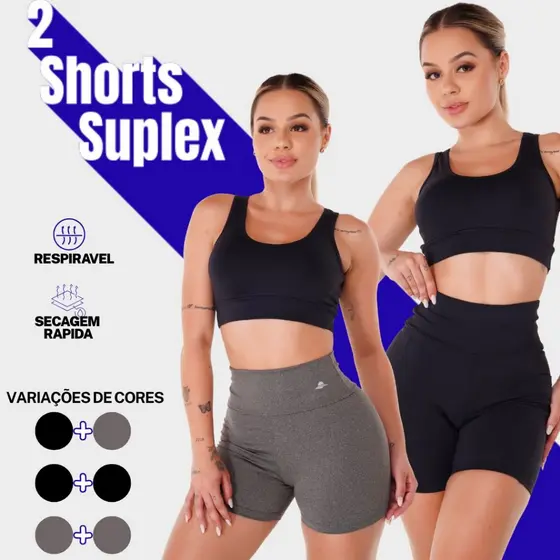 Kit 2 Shorts Suplex Feminino Legging Academia Cós Alto