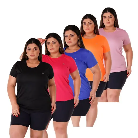Kit 5 Camisetas Dry Fit Feminina Plus Size