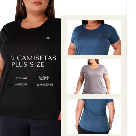 Kit 2 Camisetas Plus Size Dry Fit Feminina Fitness Academia