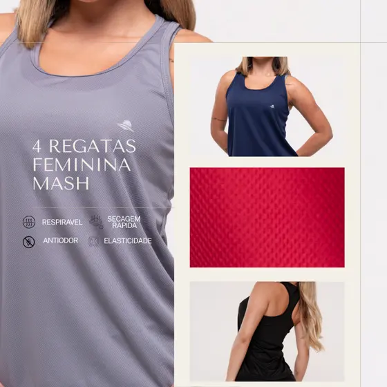 Kit 4 Regatas Feminina Mash Dry Fit Fitness Academia Premium
