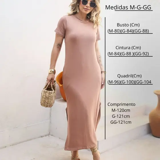 Vestido Feminino Midi Elegante  Malha Soltinha Fenda Laterais