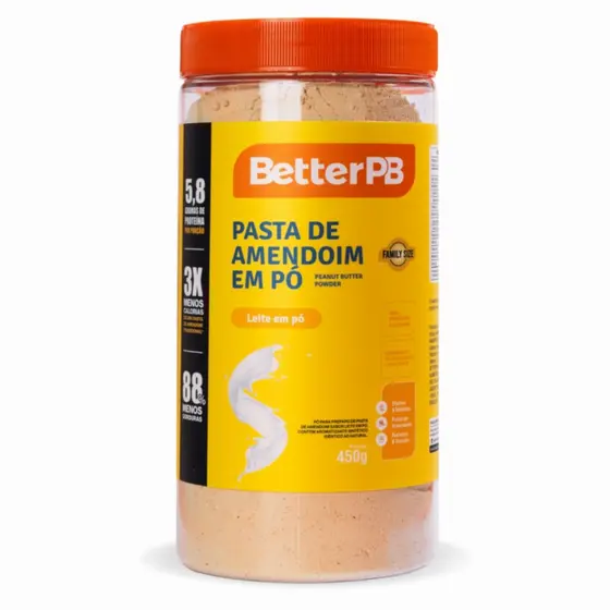 Pasta de Amendoim em Pó Sabor Leite em Pó Pote 450g BetterPB
