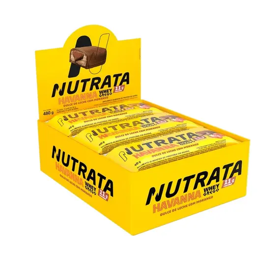Whey Grego Bar Havanna Display C/12 Barras De 40g Dulce De Leche E Morango Nutrata