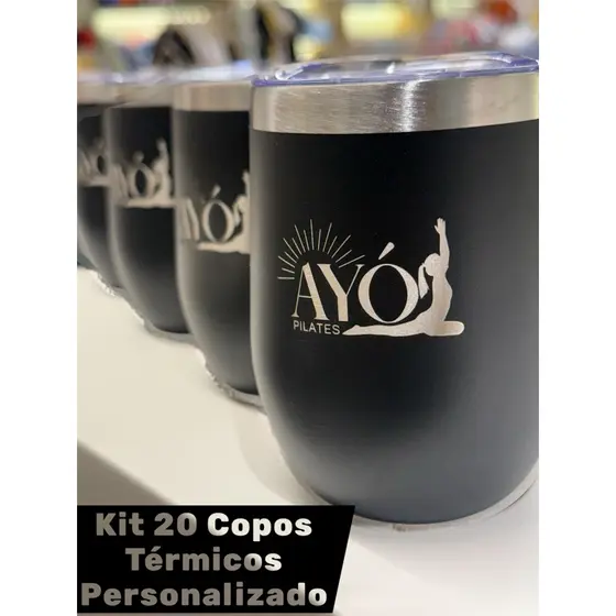 Kit 20 Copos Térmicos Personalizados Cuia Com Tampa 350ML Logo Nome Time
