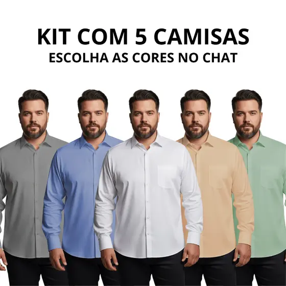 Kit 5 Camiseta Social Extra Grande Manga Longa Camisa Social Plus Size Camisa Masculina Social Blusa Social Plus Size