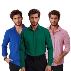 Kit 3 Camisa Social Masculina Slim Lisa Blusa Social Masculina Manga Longa Plus Size Camisa Social Extra Grande