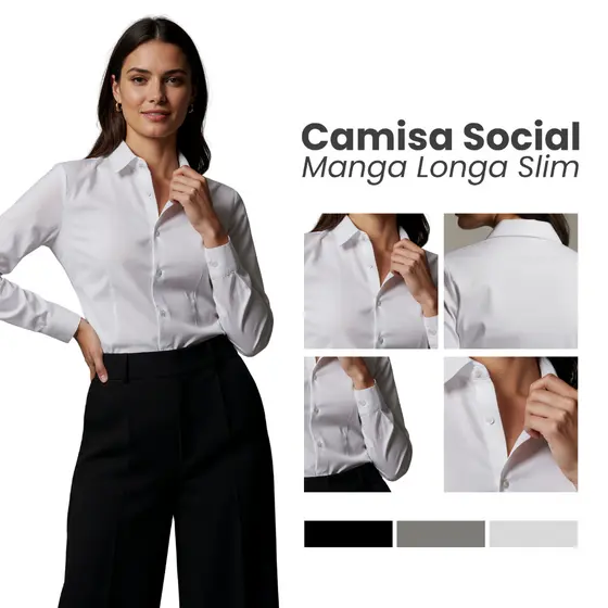 Camisa Social Feminina Manga Longa Blusa Social Tecido Não Amassa Camisa Social