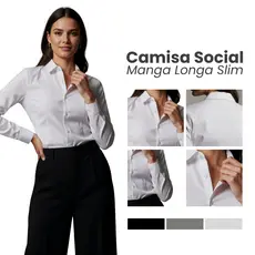 Camisa Social Feminina Manga Longa Blusa Social Tecido Não Amassa Camisa Social
