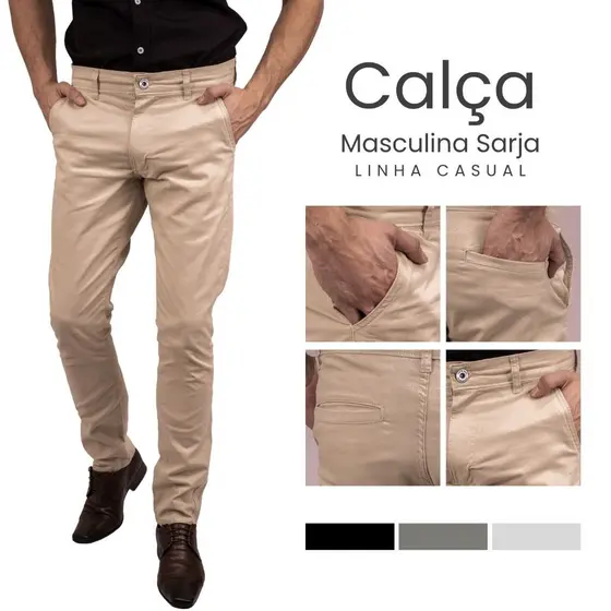 Calça Sarja Masculina Slim Fit Esporte Fino