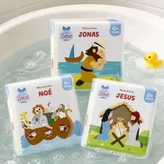 Kit Infantil Livros Bíblicos de Banho – Noé, Jonas, Jesus – 0+ Meses Impermeáveis e Supermacios