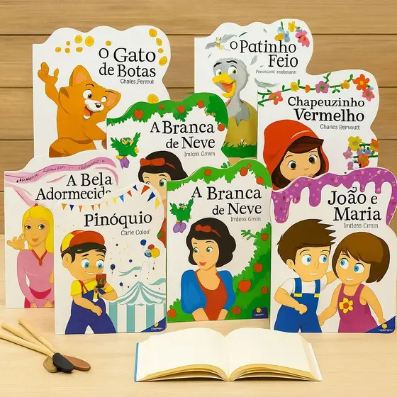 Coleção Tesouros Clássicos – 8 Histórias Infantis em Livros Coloridos e Didáticos - Contos de Fadas Clássicos- Kit