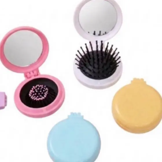 ANA1108 Mini Escova de Cabelo Dobrável com Espelho Portátil Escova de Bolsa para Viagem e Maquiagem