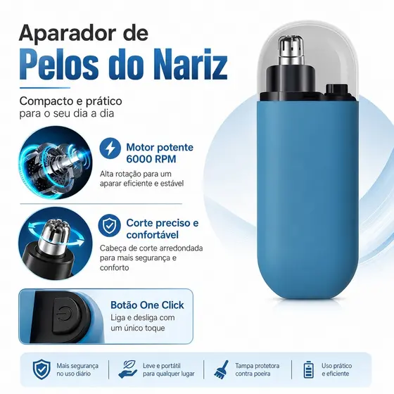 Aparador 3 em 1 Removedor de Pelos do Nariz Elétrico Portátil para Sobrancelha e Rosto
